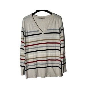 LOFT V-Neck Sweater with Stripes